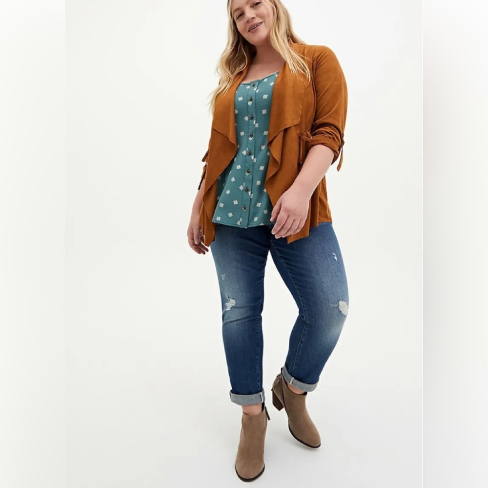 Torrid Green White Print Stretch Challis Fit and Flare Tank